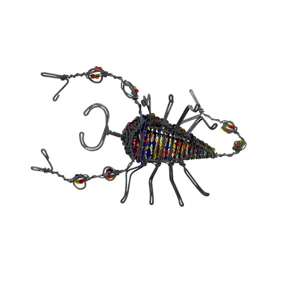 African Handcrafted Wire Beaded Scorpion Bug South Africa Sculpture Multicolor - Picture 4 of 8